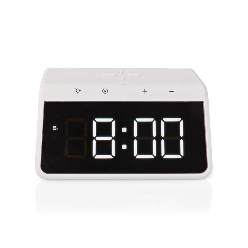 Herätyskello LCD-näytöllä ja langattomalla laturilla 15W/230V valkoinen