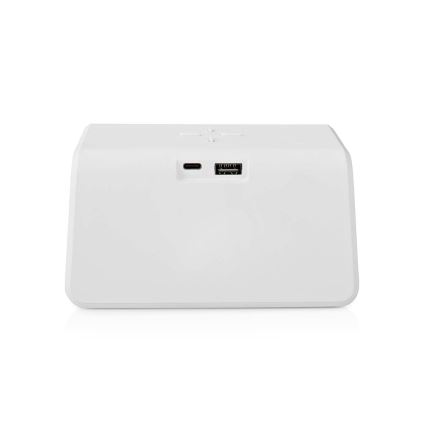 Herätyskello LCD-näytöllä ja langattomalla laturilla 15W/230V valkoinen