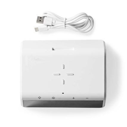 Herätyskello LCD-näytöllä ja langattomalla laturilla 15W/230V valkoinen