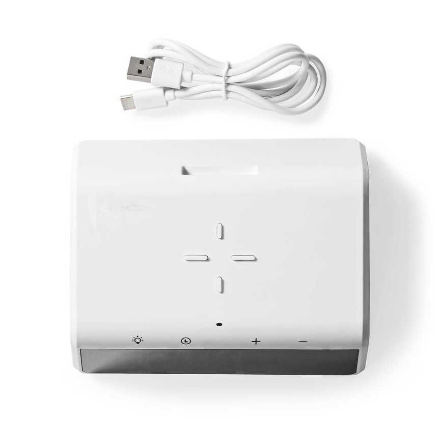 Herätyskello LCD-näytöllä ja langattomalla laturilla 15W/230V valkoinen