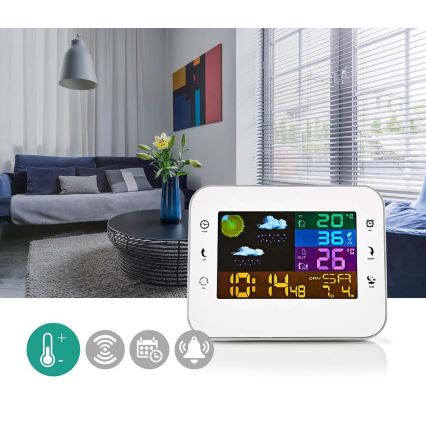 Sääasema värikkäällä LCD-näytöllä 230V valkoinen