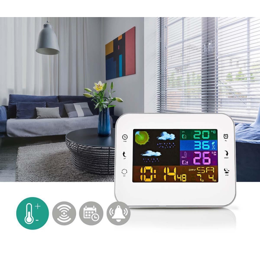 Sääasema värikkäällä LCD-näytöllä 230V valkoinen