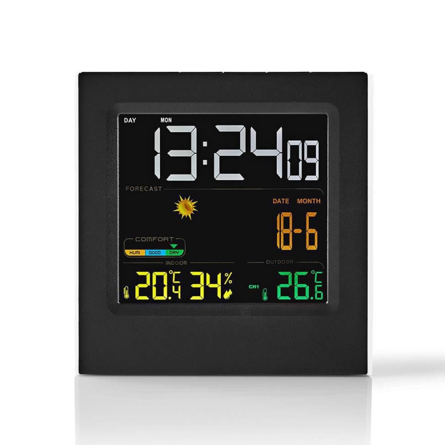 Sääasema värikkäällä LCD-näytöllä 230V musta
