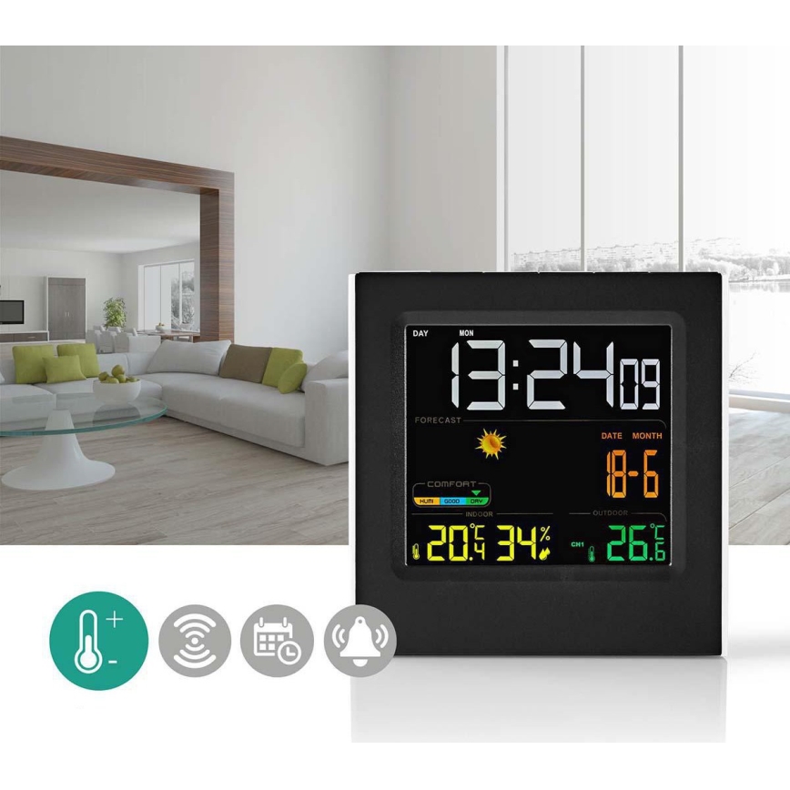 Sääasema värikkäällä LCD-näytöllä 230V musta