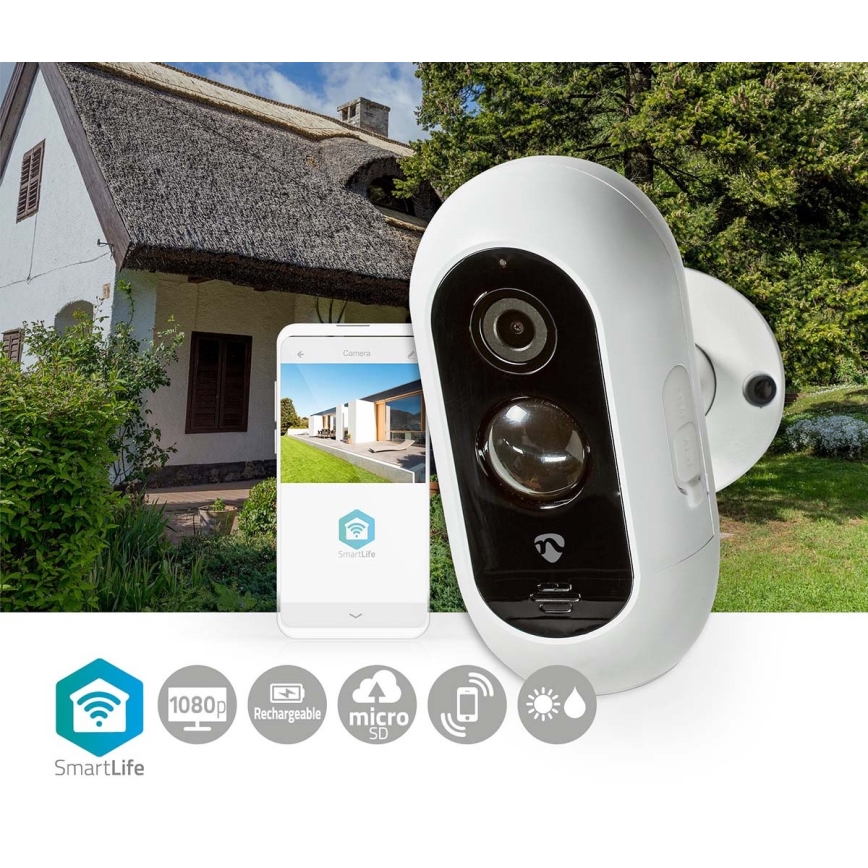 Älykäs ulkokäyttöinen ladattava IP-kamera PIR-anturilla Full HD 1080p 5V/5200mAh Wi-Fi IP65