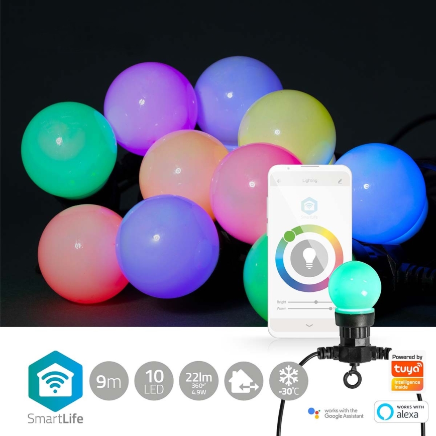 LED RGB Koristeketju ulkokäyttöön 10xLED 12m IP65 Wi-Fi Tuya