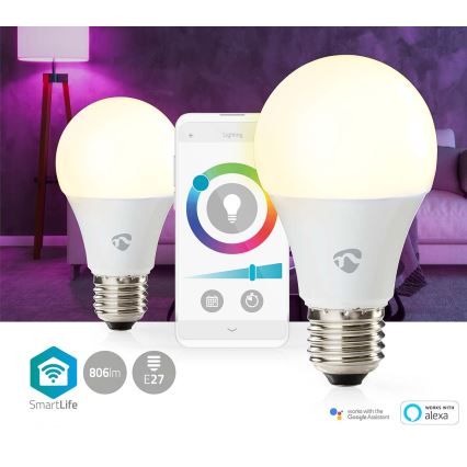 SET 2xLED RGBW himmennettävä polttimo E27/9W Wi-Fi 2700-6500K