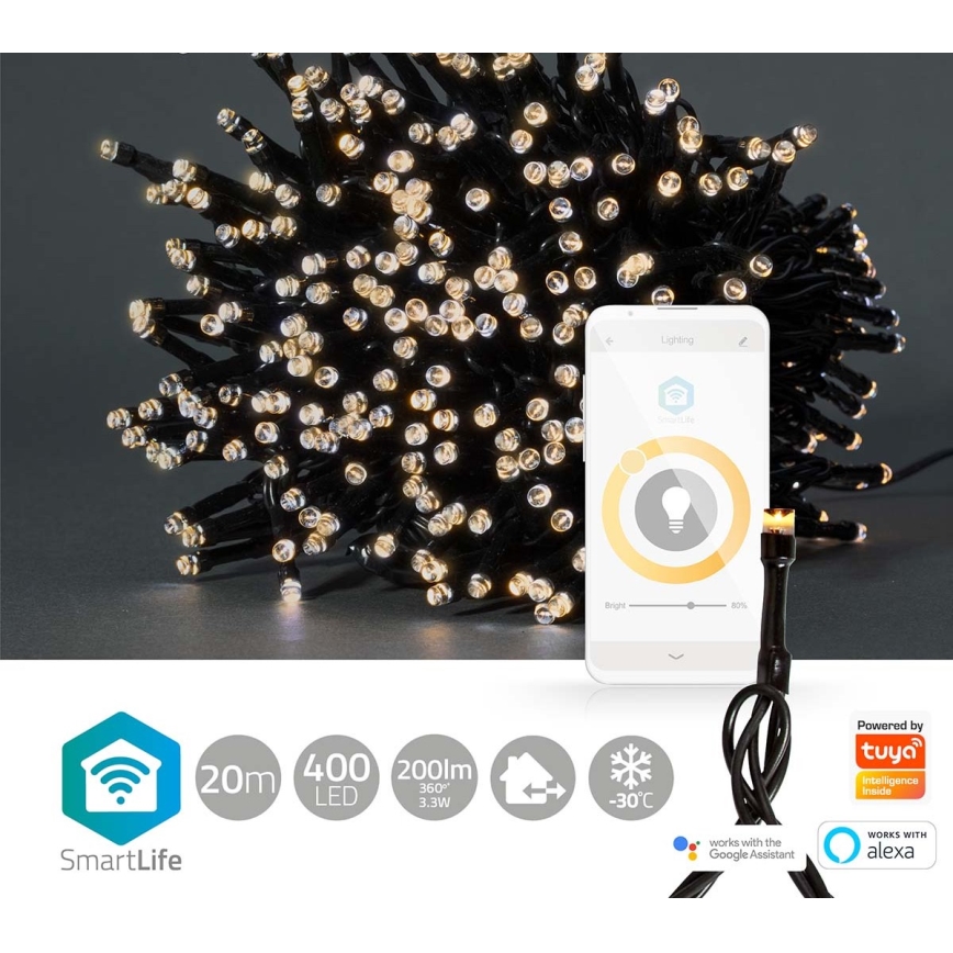 LED Valoketju 400xLED/8 toimintoa 25m IP65 Wi-Fi Tuya lämmin