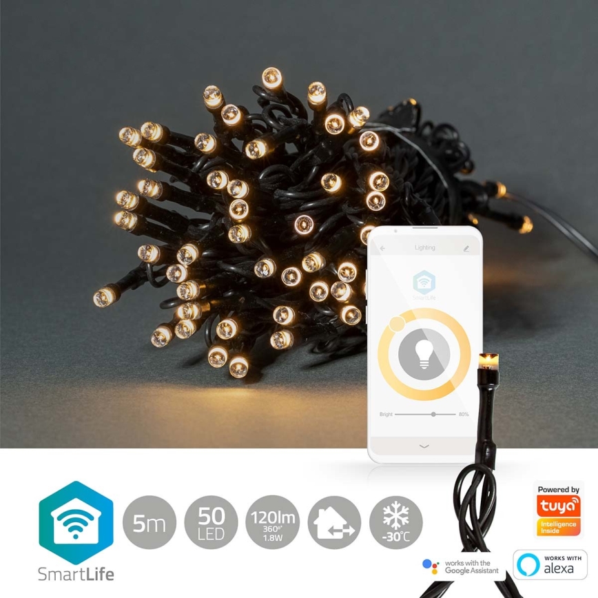LED Jouluketju ulkokäyttööön 50xLED/8 toimintoa 10m IP65 Wi-Fi Tuya lämmin valkoinen