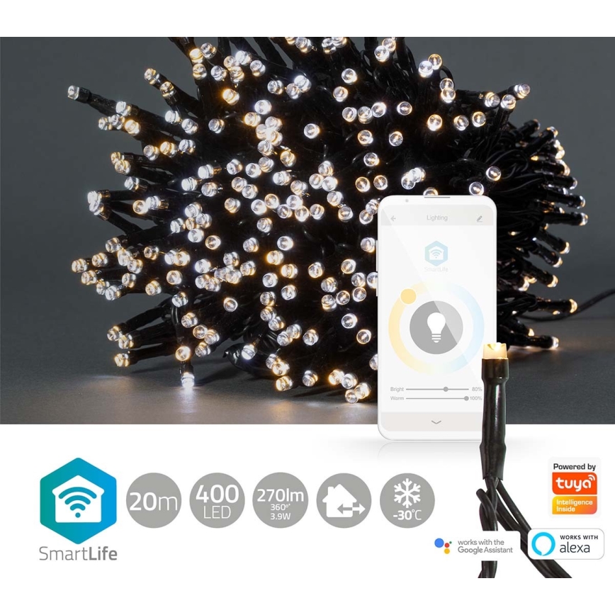 LED Valoketju ulkokäyttöön 400xLED/8 toimintoa 25m IP65 Wi-Fi Tuya lämpimästä kylmään valoon