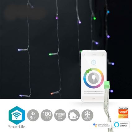 LED RGB Jouluverho 180xLED/7 funktiota 6m IP65 Wi-Fi Tuya