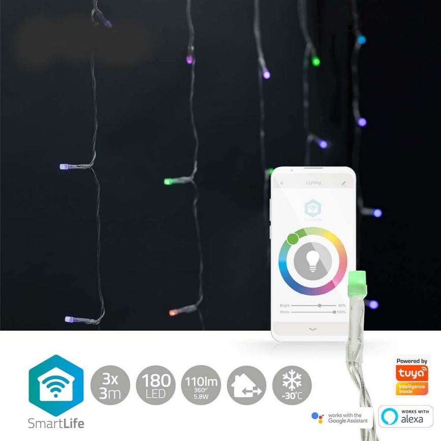 LED RGB Jouluverho 180xLED/7 funktiota 6m IP65 Wi-Fi Tuya