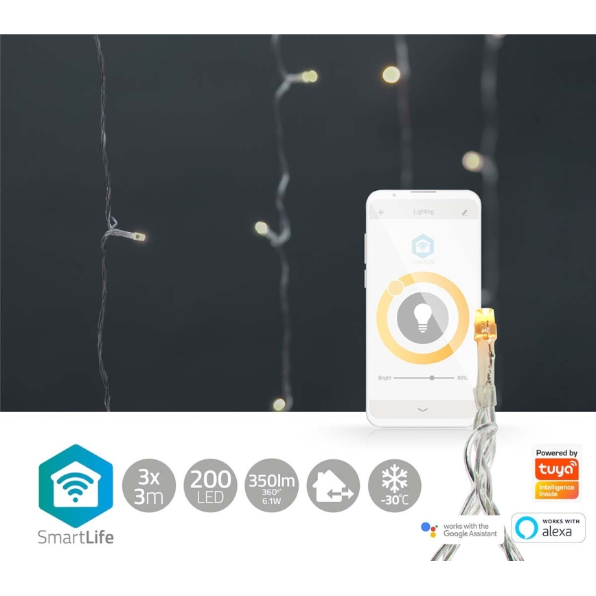 LED jouluverho 200xLED/8 toimintoa 6m IP65 Wi-Fi Tuya lämmin valkoinen