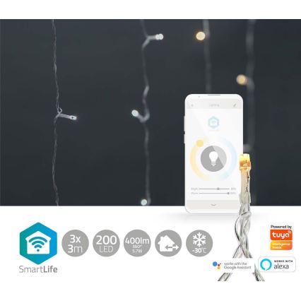 LED jouluverho 200xLED/11 toimintoa 6m IP65 Wi-Fi Tuya kylmä valkoinen