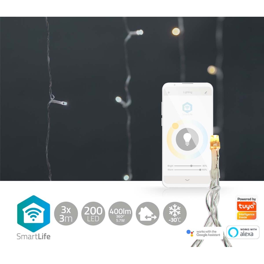 LED jouluverho 200xLED/11 toimintoa 6m IP65 Wi-Fi Tuya kylmä valkoinen