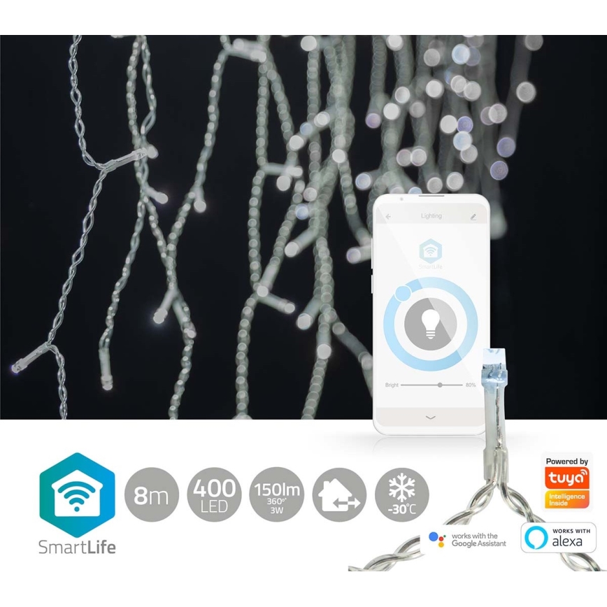 LED Valoverho ulkokäyttöön 400xLED/8 toimintoa 11m IP65 Wi-Fi Tuya kylmä valkoinen