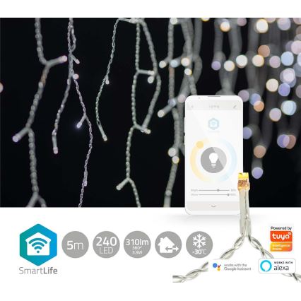 LED jouluverho 240xLED/11 toimintoa 8m IP65 Wi-Fi Tuya lämpimästä kylmään valkoiseen