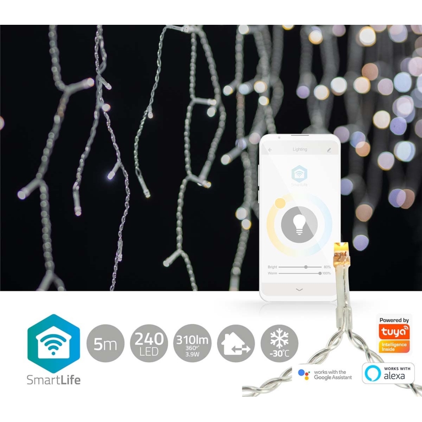LED jouluverho 240xLED/11 toimintoa 8m IP65 Wi-Fi Tuya lämpimästä kylmään valkoiseen