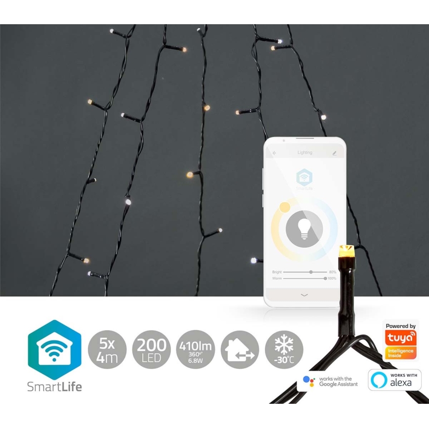 LED Jouluverho 200xLED/8 toimintoa 5x7m IP65 Wi-Fi Tuya lämpimästä kylmään valoon