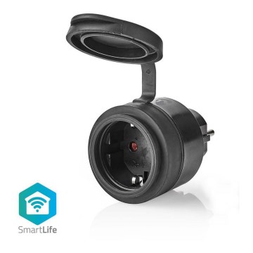 Nedis WIFIPO110FBK - Älykäs pistorasia 3680W / 230V / Schuko Type F / 16A Wi-Fi IP44 musta