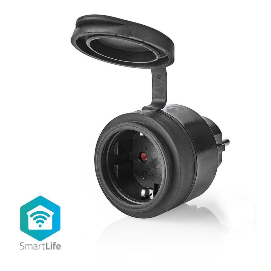 Nedis WIFIPO110FBK - Älykäs pistorasia 3680W / 230V / Schuko Type F / 16A Wi-Fi IP44 musta