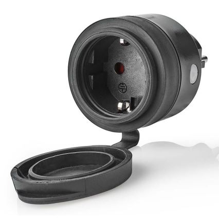 Nedis WIFIPO110FBK - Älykäs pistorasia 3680W / 230V / Schuko Type F / 16A Wi-Fi IP44 musta