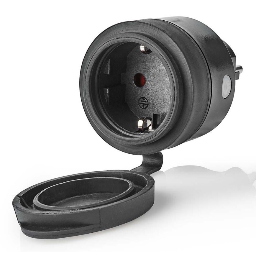 Nedis WIFIPO110FBK - Älykäs pistorasia 3680W / 230V / Schuko Type F / 16A Wi-Fi IP44 musta
