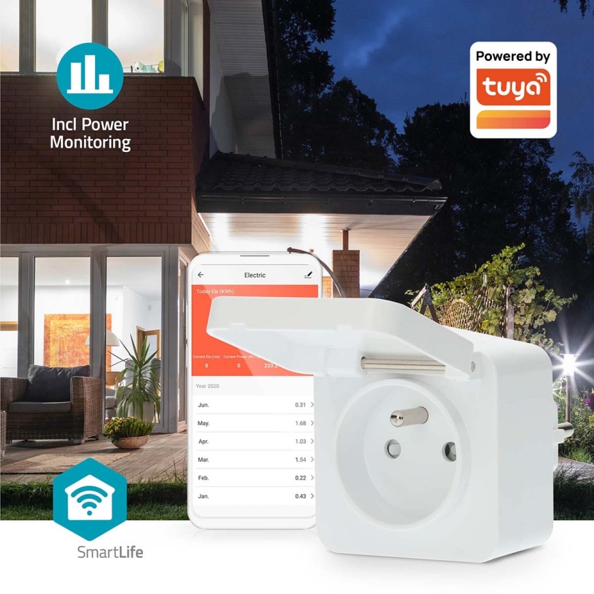 Älykäs pistoke 3680W/230V/ Type E/16A Wi-Fi Tuya IP44