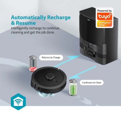 Älykäs robottipölynimuri mopilla SmartLife Wi-Fi Tuya musta + kauko-ohjaus