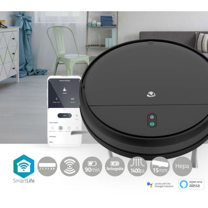 Älykäs robottipölynimuri Wi-Fi musta + kauko-ohjain