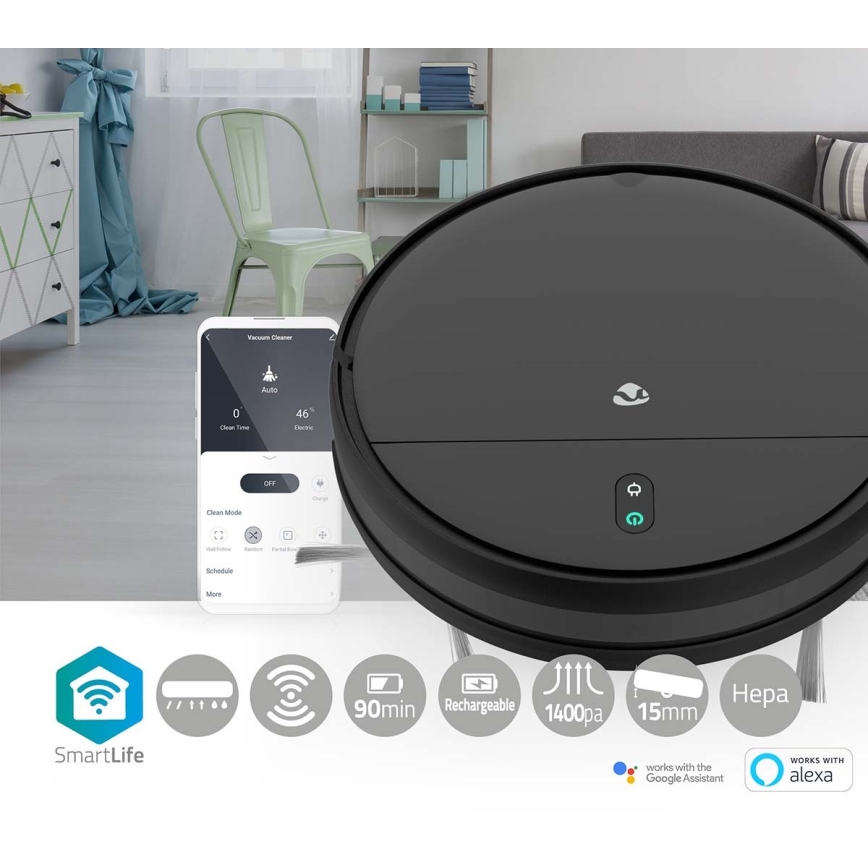 Älykäs robottipölynimuri Wi-Fi musta + kauko-ohjain