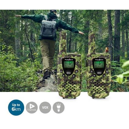 SETTI 2x radiopuhelin LED-valolla 3xAAA kantama 8 km camouflage