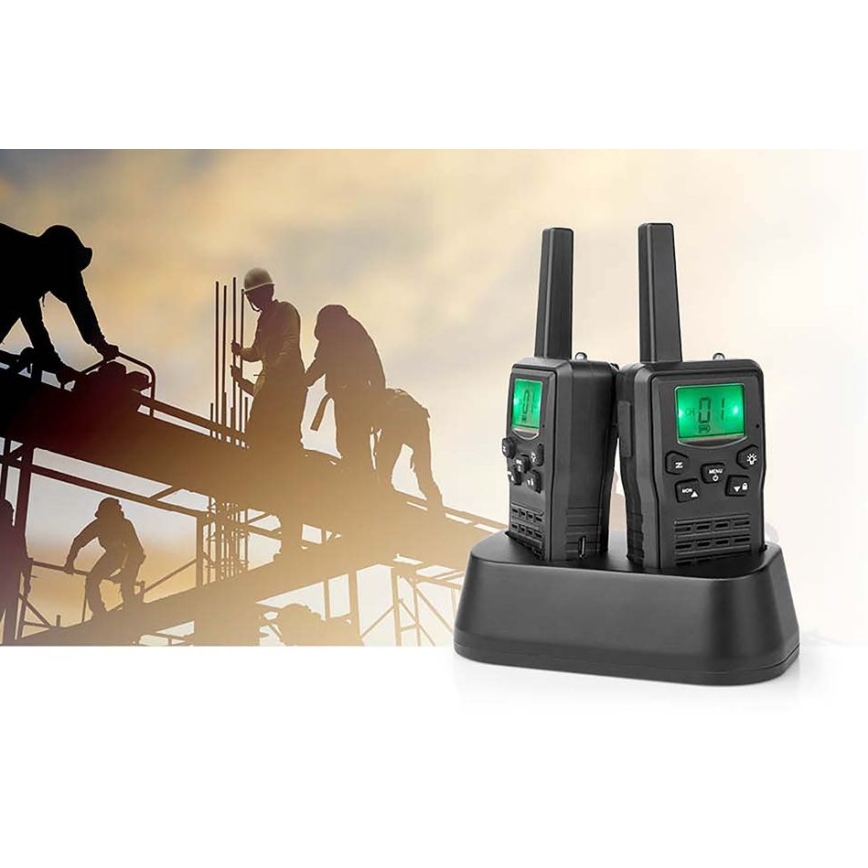 SETTI 2x Ladattava radiopuhelin LED-valolla 1300 mAh kantama 10 km