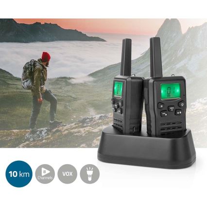SETTI 2x Ladattava radiopuhelin LED-valolla 1300 mAh kantama 10 km