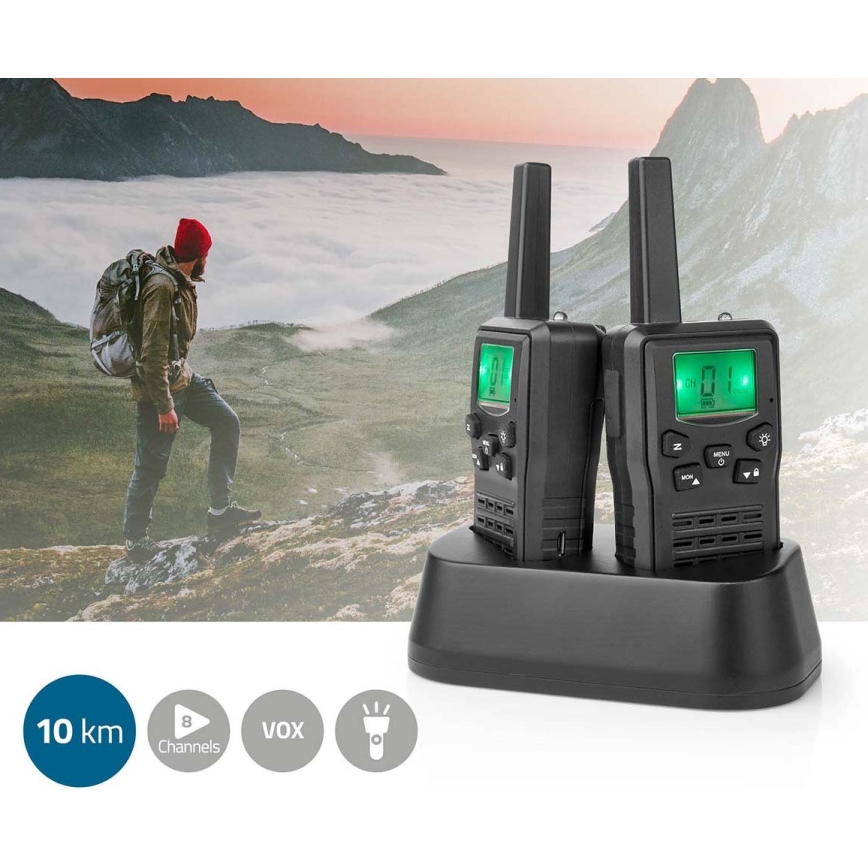 SETTI 2x Ladattava radiopuhelin LED-valolla 1300 mAh kantama 10 km
