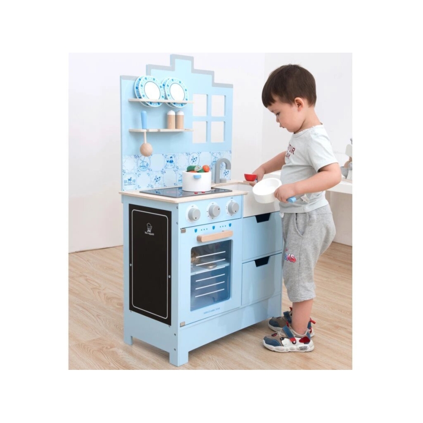 New Classic Toys - Puinen keittiö lisävarusteiden kanssa sininen
