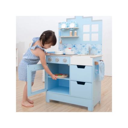 New Classic Toys - Puinen keittiö lisävarusteiden kanssa sininen