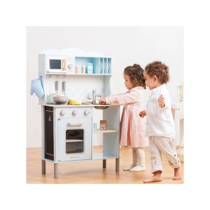 New Classic Toys - Puinen keittiö lisävarusteiden kanssa vaaleansininen