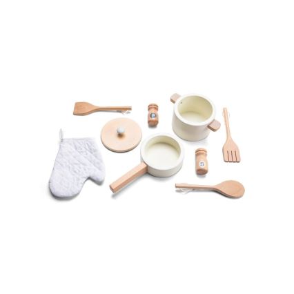 New Classic Toys - Puinen keittiö lisävarusteiden kanssa valkoinen/rottinki