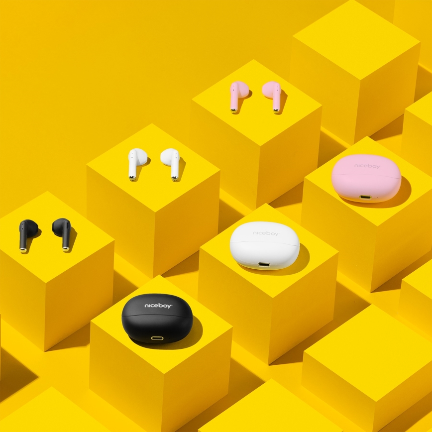 Niceboy Beans 4 - Langattomat nappikuulokkeet 300 mAh + 2x 35 mAh IPX4 vaaleanpunainen