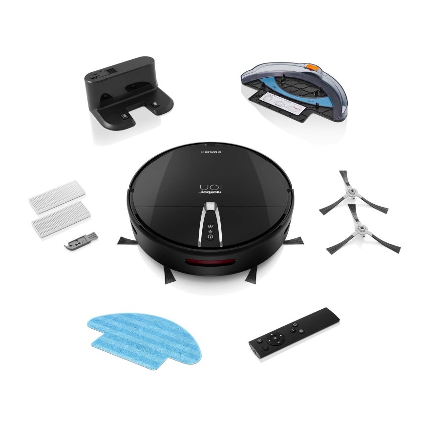 Niceboy ION Charles i4 - Älykäs robottipölynimuri 2in1 4400 mAh Wi-Fi musta + kauko-ohjaus