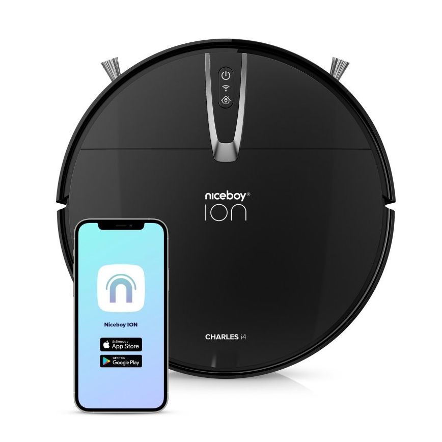 Niceboy ION Charles i4 - Älykäs robottipölynimuri 2in1 4400 mAh Wi-Fi musta + kauko-ohjaus