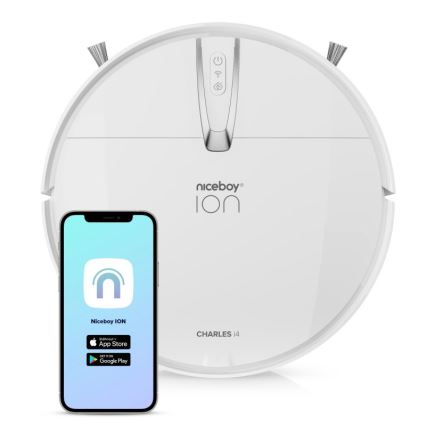 Niceboy ION Charles i4 - Älykäs robottipölynimuri 2in1 4400 mAh Wi-Fi valkoinen + kauko-ohjaus