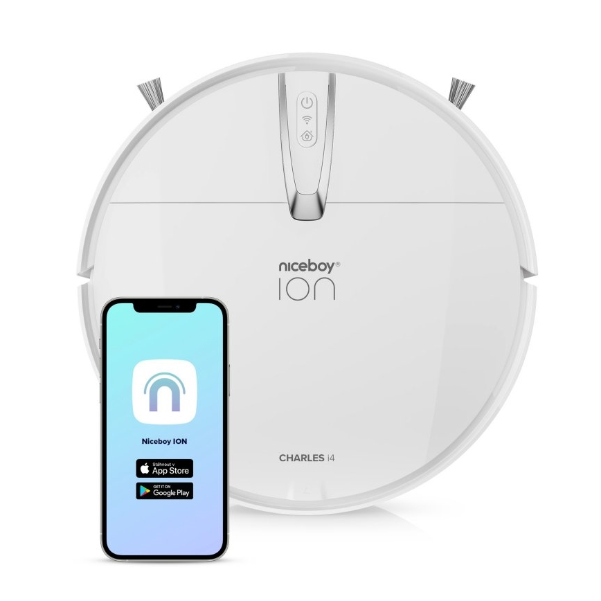 Niceboy ION Charles i4 - Älykäs robottipölynimuri 2in1 4400 mAh Wi-Fi valkoinen + kauko-ohjaus