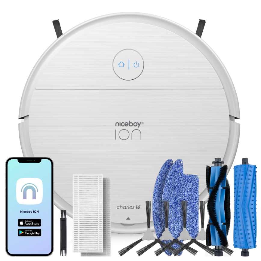 Niceboy ION Charles i6 - Älykäs robottipölynimuri 2in1 2600 mAh Wi-Fi valkoinen