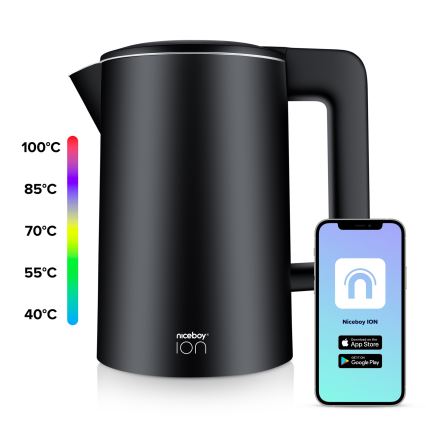 Niceboy ION SmartKettle - Älykäs vedenkeitin lämmönsäätelyllä 1,7 l 2200W/230V Wi-Fi musta
