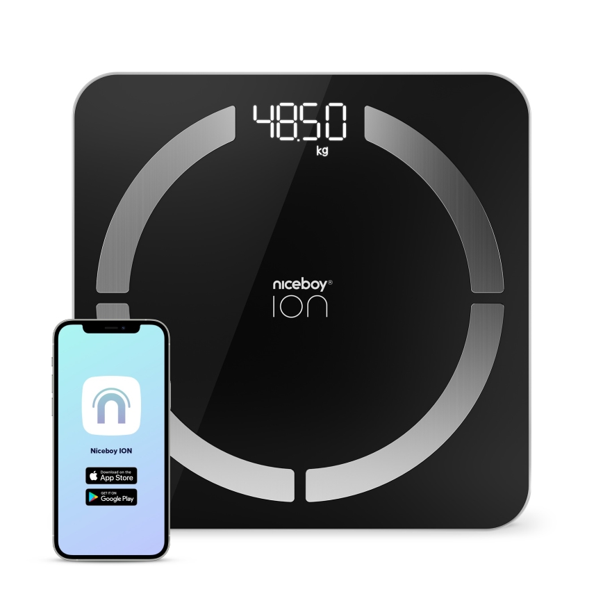 Niceboy ION SmartScale - Älykäs digitaalinen henkilövaaka 3xAAA musta