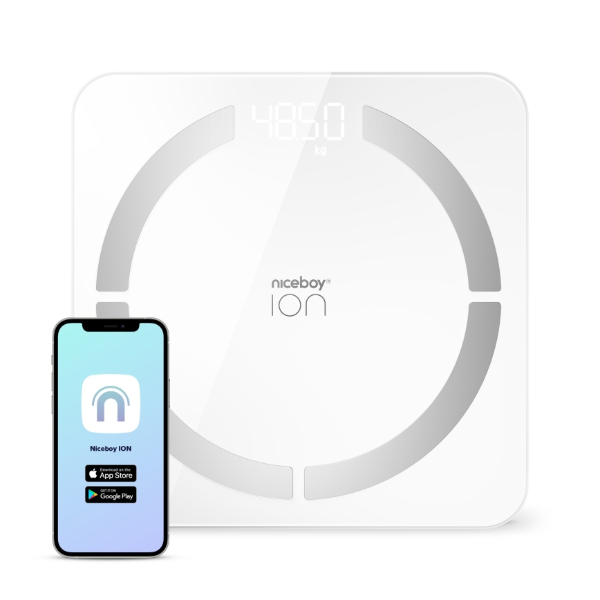 Niceboy ION SmartScale - Älykäs digitaalinen henkilövaaka 3xAAA valkoinen