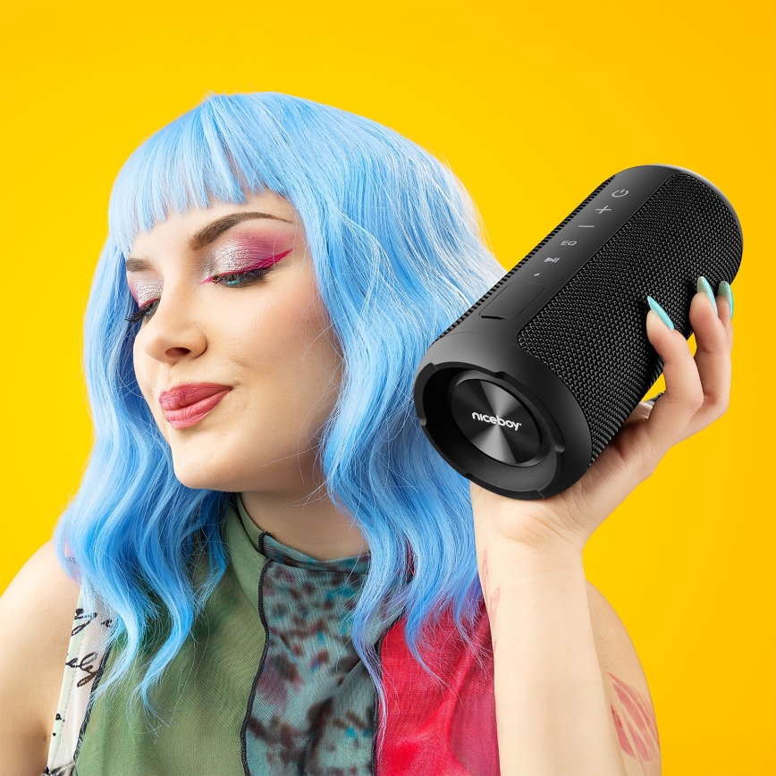 Niceboy Orion - LED Langaton kaiutin mikrofonilla 24W/2200 mAh IPX7 musta