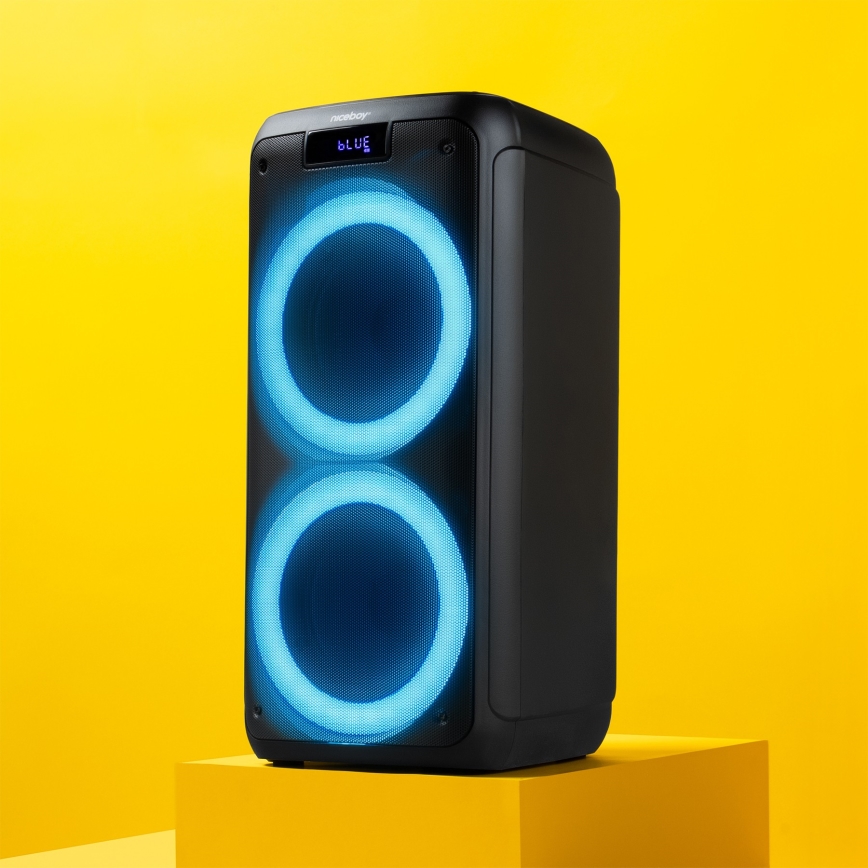 Niceboy PARTY Boss 2 - LED Langaton kaiutin mikrofonilla ja virtapankki toiminto 200W/4500 mAh + kauko-ohjaus